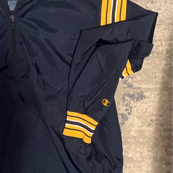 Vintage Champion Lined Windbreaker Pullover Jacket S | 90s Navy/Gold Striped - Picture 6 of 16